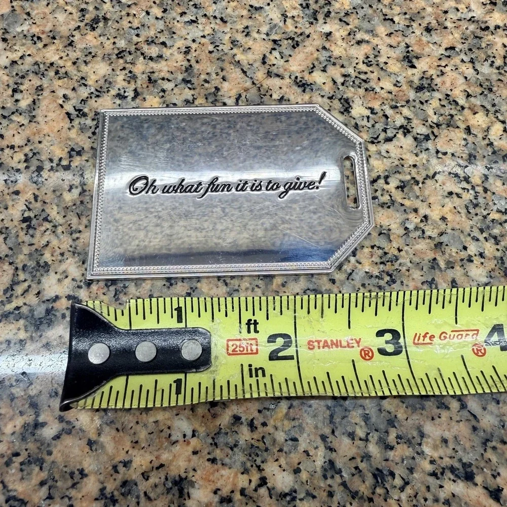 Neiman Marcus Silver Metal Luggage Tag Oh What Fun It Is To Give Travel Bag Tag